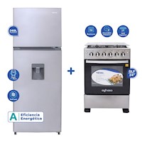 Combo AGHASO Refrigeradora No Frost 249L Silver + Cocina PREMIUM 4h GLP